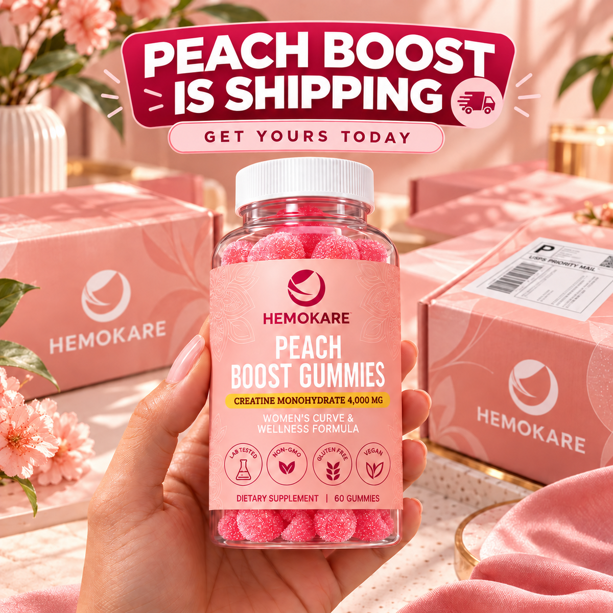 Hemokare Peach Boost Gummies – Creatine + Glute Support