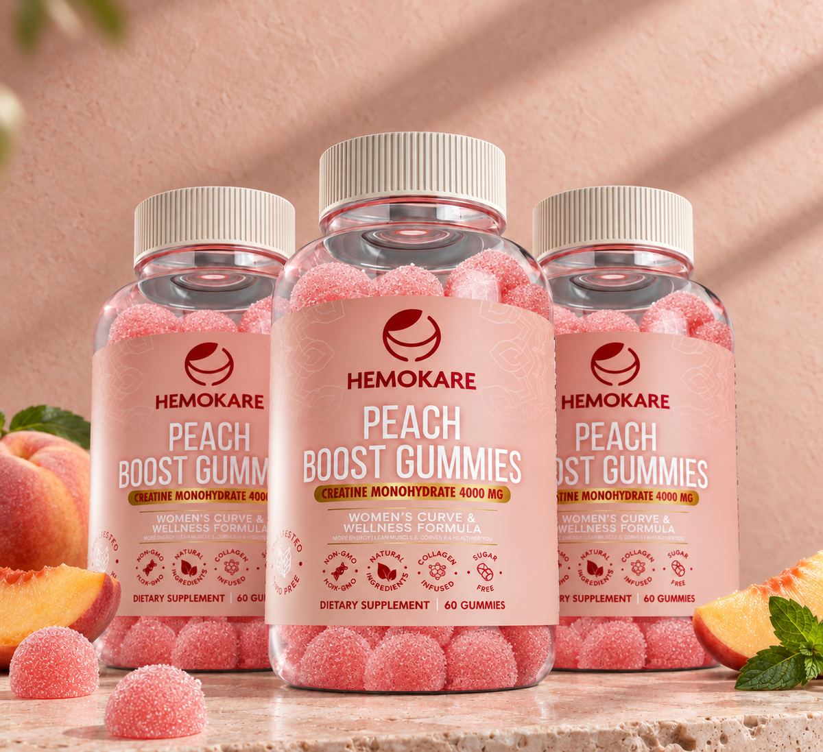 Hemokare Peach Boost Gummies – Creatine + Glute Support