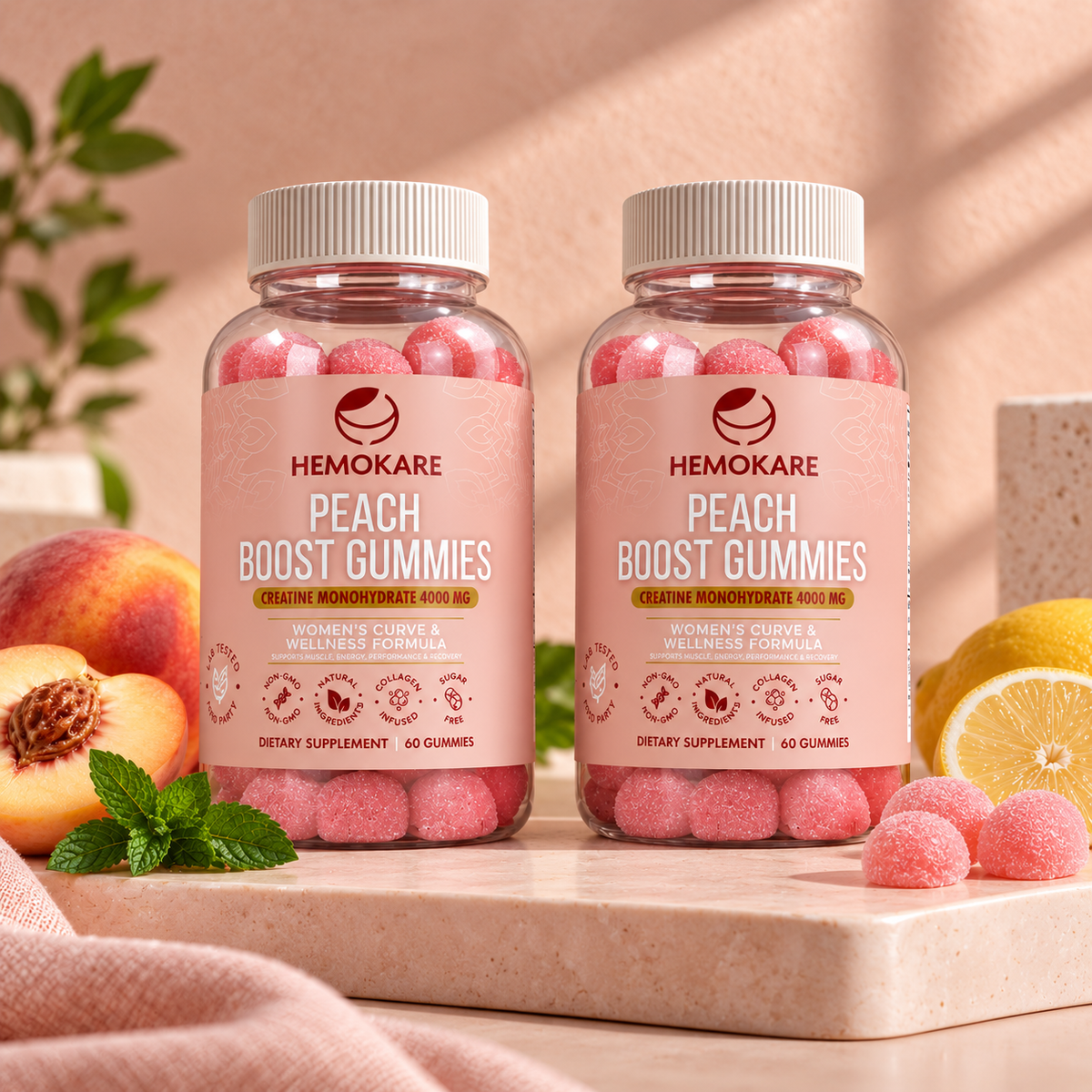 Hemokare Peach Boost Gummies – Creatine + Glute Support
