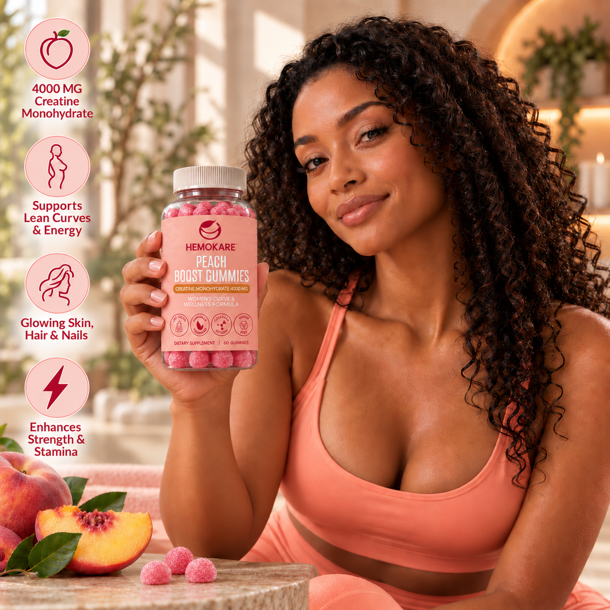 Hemokare Peach Boost Gummies – Creatine + Glute Support
