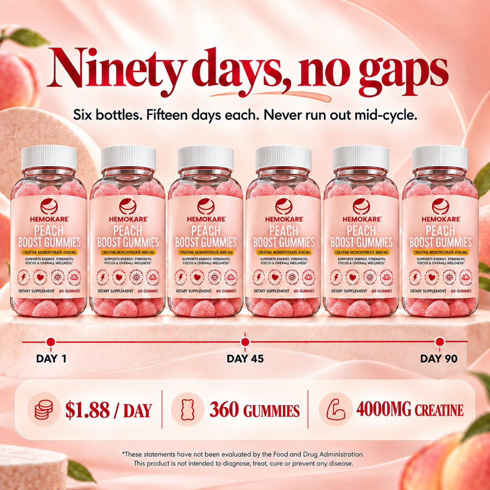 The Full Transformation — Peach Boost Gummies (6 Bottles · 90 Days)